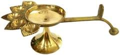 Brass Oil Lamp 5-Lights Deepam: Antique Handheld Diya for Festival Aarti Puja (11912)