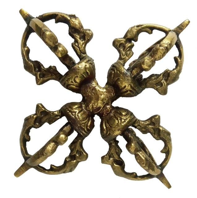Brass Double Dorje Vajra: Buddhist Tibetan Thunderbolt for Prayer or Meditation, 4.5 inches (12164)