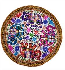 Cotton Tapestry 'Merry Elephants': Vintage Embroidery Table Cover or Wall Hanging (11994)