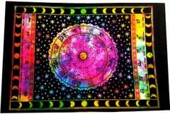 Cotton Wall Poster Beach Throw 'Zodiac - Birth Signs Cosmic Map': Bohemian Hanging Tapestry (20034)
