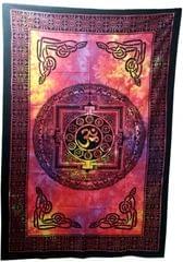 Cotton Bed Cover Wall Throw 'Sacred Om': Psychedelic Boho Print Sheet (20021)