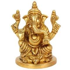 Ganesh Round Mouse base Statues Brass Sculpture (10030)