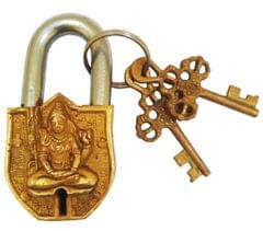 Handmade Brass Antique Pad Lock with Mahadev Idol (10011)
