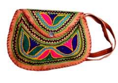 Leather Sling Bag/Purse for Women/Girl's with Colourful Embroidery: Handmade Designer Bag with Vintage Brown Leather  (10311)