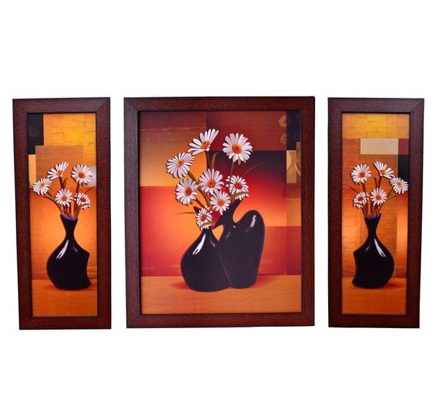 Flower Painting 'Vivacious Energy' From Fascinating Flora Collection: Set of 3 High Quality HD Print In Classy Textured Frames (10544)