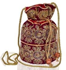Traditional Silk Potli bag for Women,Maroon (10535)