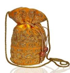 Traditional Silk Potli bag for Women,Yellow Color (10534)
