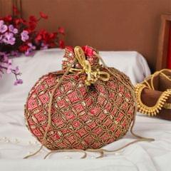 Potli Bag For Women: Intricate Gold Thread & Sequin Embroidery Work (10673)