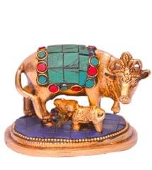 Kamdhenu Cow and Calf in Pure Brass with gem stonework (10643)