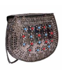 Ladies Clutch Made of White Metal and Beads (10621)