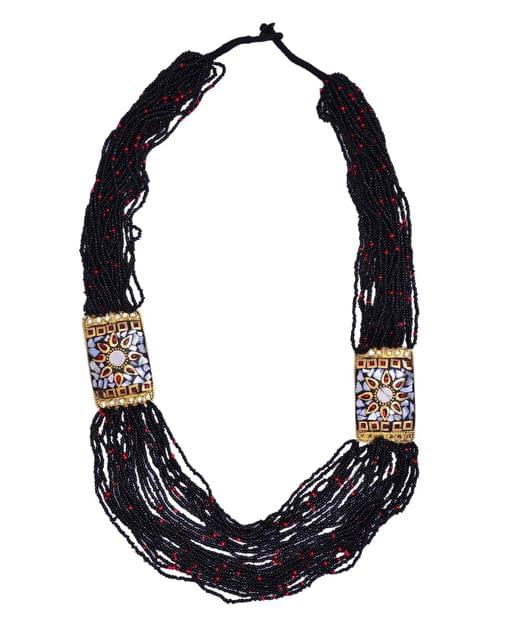 Multistrand Rani Haar Necklace With Black & Golden Beads For Women (30091)