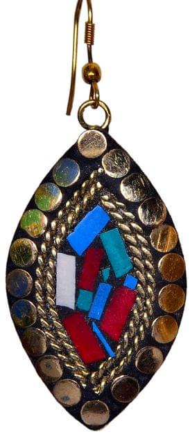 Brass Dangle Earrings With Artistic Mosaic Stonework Partwear Jewelery (30067)