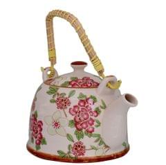 Beautifully Painted Ceramic Kettle, Steel Strainer Included (10731)