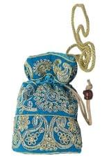 Silk Potli Satchel Purse Drawstring Clutch Bag For Women; Turquoise (10972)