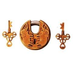 Brass Lock Padlock With Elephant: Round Antique Design; Unique Collectible Combination With Feng Shui Vastu Significance (11274)