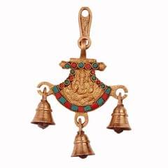 Hindu Religious God Wall / Door Hanging of Lord Ganesha (Ganapathi or Vinayaka) in Solid Brass Metal with Turquoise Gem-stone Work (11243)