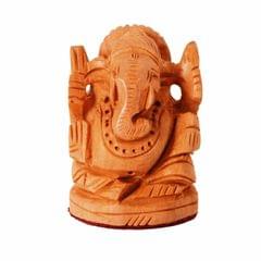 Small Wooden Idol Lord Ganesha (Ganapathi, Ganesh) For Table Top, Home Temple, Car Dashboard; Fine Hand-carved Kadam Wood Statue (11261)