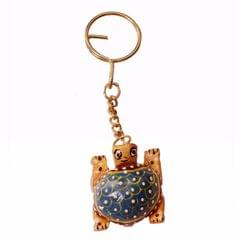 Key Chain/Ring/Hook 'Lucky Tortoise': Sculpted In Kadam Wood with Fine Gold Painting, Unique Indian Gift Idea (11265)