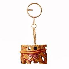 Key Chain/Ring/Hook 'Royal Elephant': Sculpted In Kadam Wood with Fine Gold Painting, Unique Indian Gift Idea (11264)