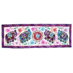 Cotton Tapestry 'Elephant Pride': Vintage Embroidery Table Runner or Wall Hanging (11486)