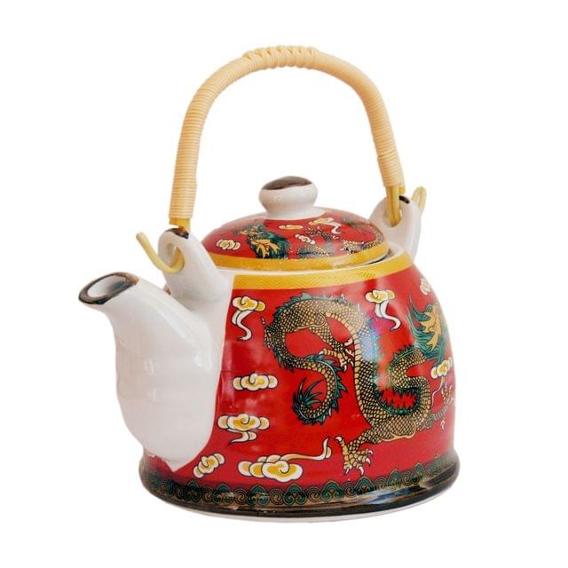 Ceramic Fire Kettle 'Red Dragon': 850 ml Tea Pot with Steel Strainer (11467)