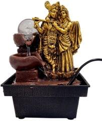 Resin Water Fountain Radha Krishna: Light Weight Compact Portable Decor With Rolling Crystal Ball For Indoor Use (11517)