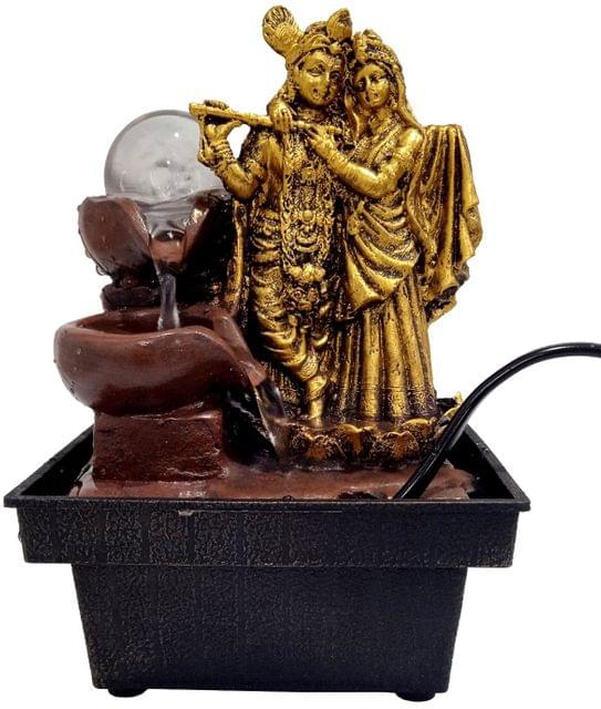 Resin Water Fountain Radha Krishna: Light Weight Compact Portable Decor With Rolling Crystal Ball For Indoor Use (11517)