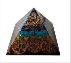 Seven Chakra Pyramid with Reiki Symbols: Energy Field Of Amethyst, Lapis Lazuli, Green Aventurine, Camel Color Agate, Jasper Red, Red Cornelion & Copper (11513)