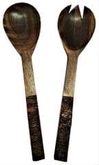 Wooden Serving Spoon & Fork Set 'Evergreen': Handmade Vintage Tableware or Kitchen Decorative Accent (11629)