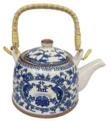 Ceramic Kettle 'Blue Beauty': 500 ml Tea Coffee Pot, Steel Strainer Included (11623)