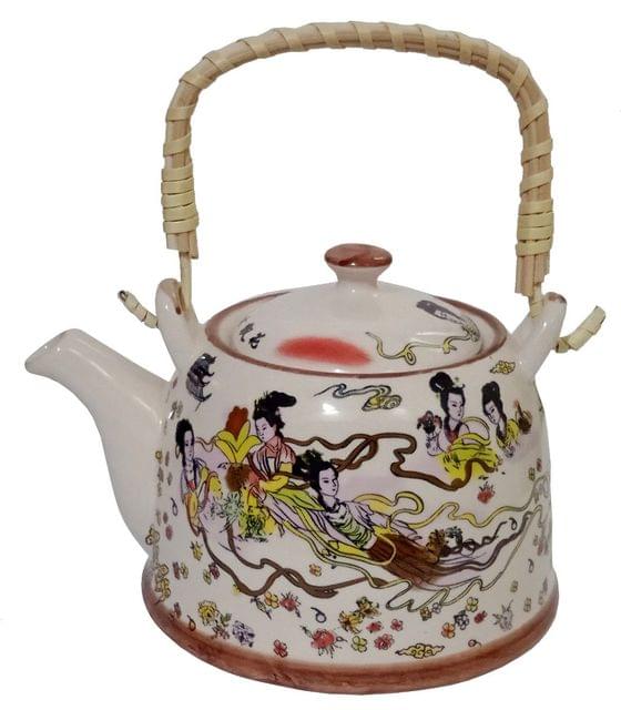 Ceramic Kettle 'Spring Garden': 850 ml Tea Coffee Pot, Steel Strainer Included (11613)