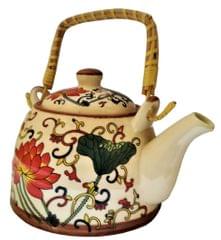 Ceramic Kettle 'Spring Garden': 500 ml Tea Coffee Pot, Steel Strainer Included (11617)
