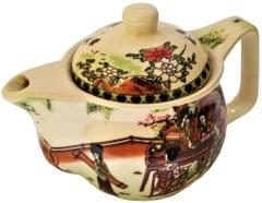 Painted Ceramic Kettle 'Garden Picnic': Small 350 ml Tea Coffee Pot, Steel Strainer Included (11608)