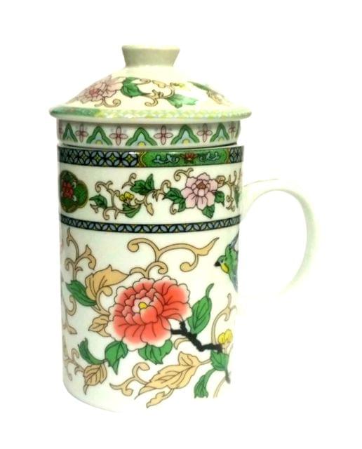 Porcelain Oriental Green Tea Mug with Infuser and Lid (11723)