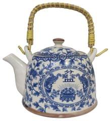 Ceramic Kettle 'Blue Heaven': 850 ml Tea Coffee Pot, Steel Strainer Included (11623A)