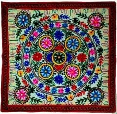 Cotton Tapestry 'Riot of Colors': Vintage Embroidery Table Cover or Wall Hanging (11775)