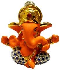 Resin Idol Kesar Ganesha: Unique Statue with Glittering Stones (11767A)