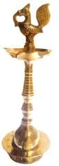 Brass Kuthu Vilakku Inauguration Oil Lamp: Peacock Design?Diya, 9 inches (11761A)