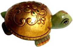Jade Stone Tortoise (Turtle) Statue with Gold Painting : Hand Polished Natural Healing Gemstone Rock Idol for Positive Energy (12008)