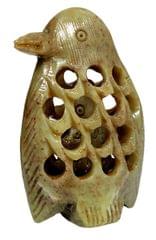 Soapstone Statue Nested Penguins: Lattice Design Jaali Work Mesh Sculpture (12103)