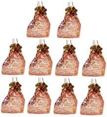 Polyester Net Brocade Gift Pouch, Red, 9 Inches: Pack of 10 Potli Gift Bags (12081)