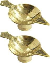 Brass Holy Lights Lamp: Set of 2 Oil Lamps, Diya, or Deepak for Daily Use or Festive Decor (12129)