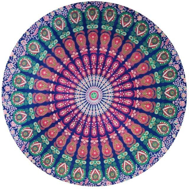 Cotton Wall Poster Beach Throw 'Mandala': Bohemian Wall Hanging Round Tapestry (20064A)