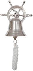 Brass Nautical Bell with Captain's Wheel Hook: Pirate Ship Marine Wall Hanging, Silver (11402A)