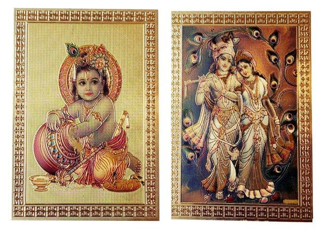 Metal Foil Magnet Set: Radha Krishna & Bal Gopal Makhan Chor (12223)
