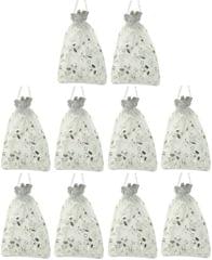 Polyester Net Brocade Gift Pouch, Silver, 9 Inches: Pack of 10 Potli Gift Bags (12081A)