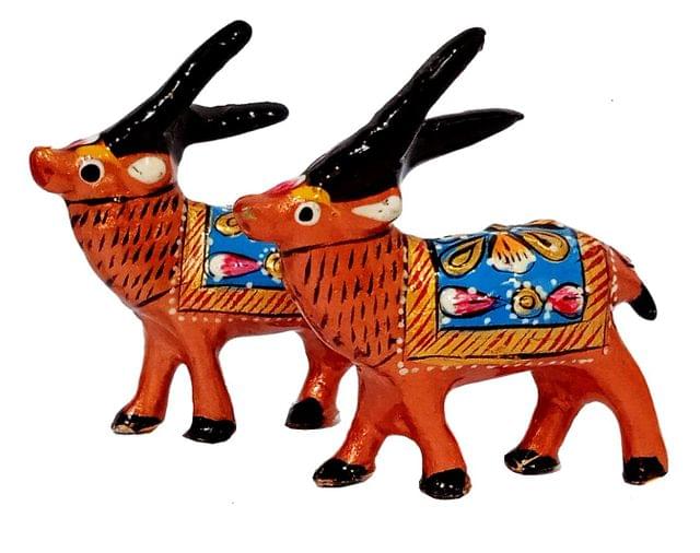 Enamelled Metal Miniature Deer Pair: Colorful Meenakari Art, Set of 2 Figurines (12295)