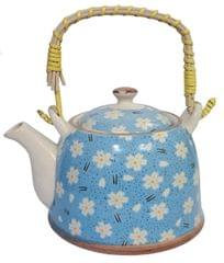 Ceramic Kettle 'Blue Bloom': 500 ml Tea Coffee Pot, Steel Strainer Included (12350)