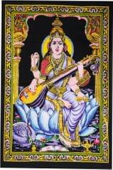 Cotton Wall Poster Saraswati: Spiritual Hanging Unframed Sheet, Multicolor (20082)