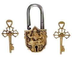 Brass Antique Padlock Lock: Saraswathi, Small (12420)